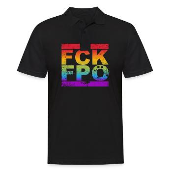 FCK FPÖ - Montrer l’exemple contre la droite et les LGBTQ - Polo Homme - noir - Devant - Kai (181cm)