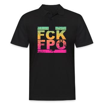 FCK FPÖ - Montrer l’exemple contre la droite (vintage) - Polo Homme - noir - Devant - Kai (181cm)