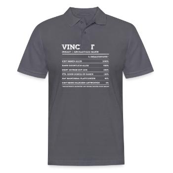 Vincent Great Man First Name - Men's Polo Shirt - charcoal grey - Front - Nico (186cm)