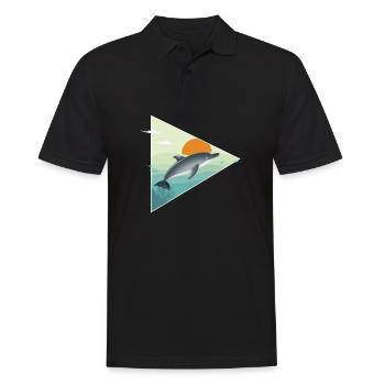 Dauphin - lever du soleil - océan - Polo Homme - noir - Devant - Kai (181cm)
