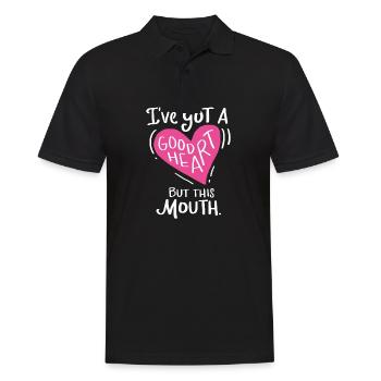 Bon coeur mais Grande bouche Grand coeur Drôle - Polo Homme - noir - Devant - Kai (181cm)