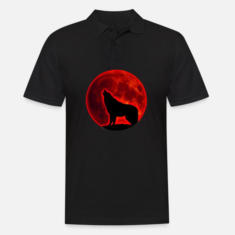Wolf Vollmond - Männer Poloshirt - Schwarz