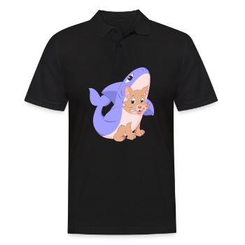 Cute cat in shark costume shirt gift cats - Men's Polo Shirt - black - Front - Kai (181cm)