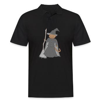 Katze als Hexe Karneval Halloween - Männer Poloshirt - Schwarz - Vorne - Kai (181cm)