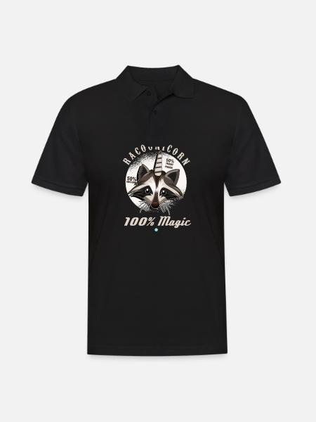 Magisches Racoonicorn Tshirt Sparkly hybrides Tier - Männer Poloshirt - Schwarz