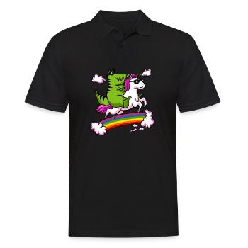 T-Rex Dinosaure Equitation Unicorn Magical Rainbow - Polo Homme - noir - Devant - Kai (181cm)