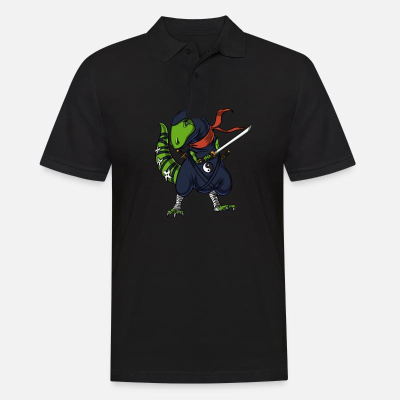 T-Rex Dinosaurier Ninja Krieger Samurai - Männer Poloshirt - Schwarz