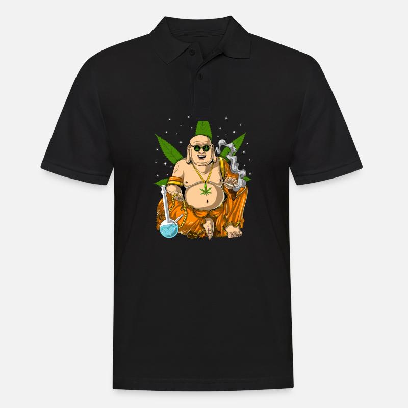 Buddha, der Unkraut raucht - Männer Poloshirt - Schwarz