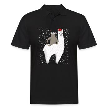 Santa Sloth Riding Llama Reindeer Christmas - Männer Poloshirt - Schwarz - Vorne - Kai (181cm)