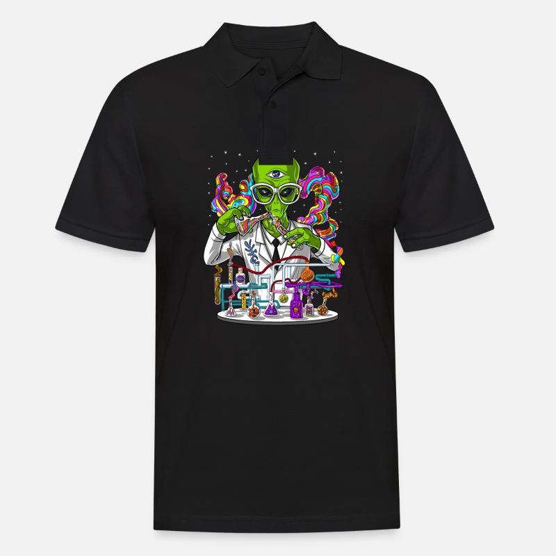 Alien Psychedelic Scientist - Männer Poloshirt - Schwarz