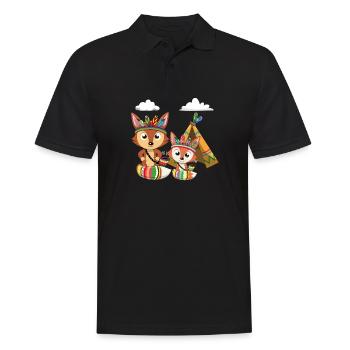 Fuchs Füches Fox Motif renards avec tente en tant qu'Indien - Polo Homme - noir - Devant - Kai (181cm)