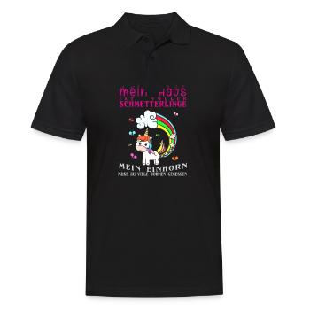 Einhorn Pups als Schmetterlinge und Regenbogen - Männer Poloshirt - Schwarz - Vorne - Kai (181cm)