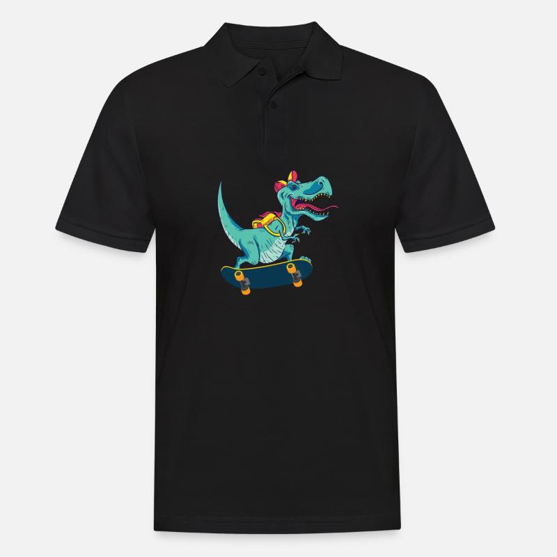 Skateboard Dinosaurier - Männer Poloshirt - Schwarz