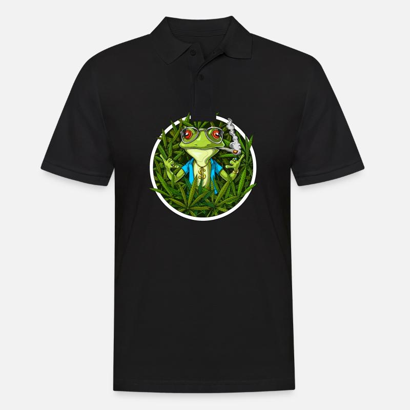 Frosch, der Unkraut raucht - Männer Poloshirt - Schwarz
