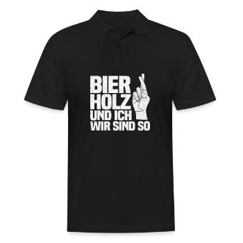 Bier Holz und ich wir sind so - Holzfäller - Männer Poloshirt - Schwarz - Vorne - Kai (181cm)
