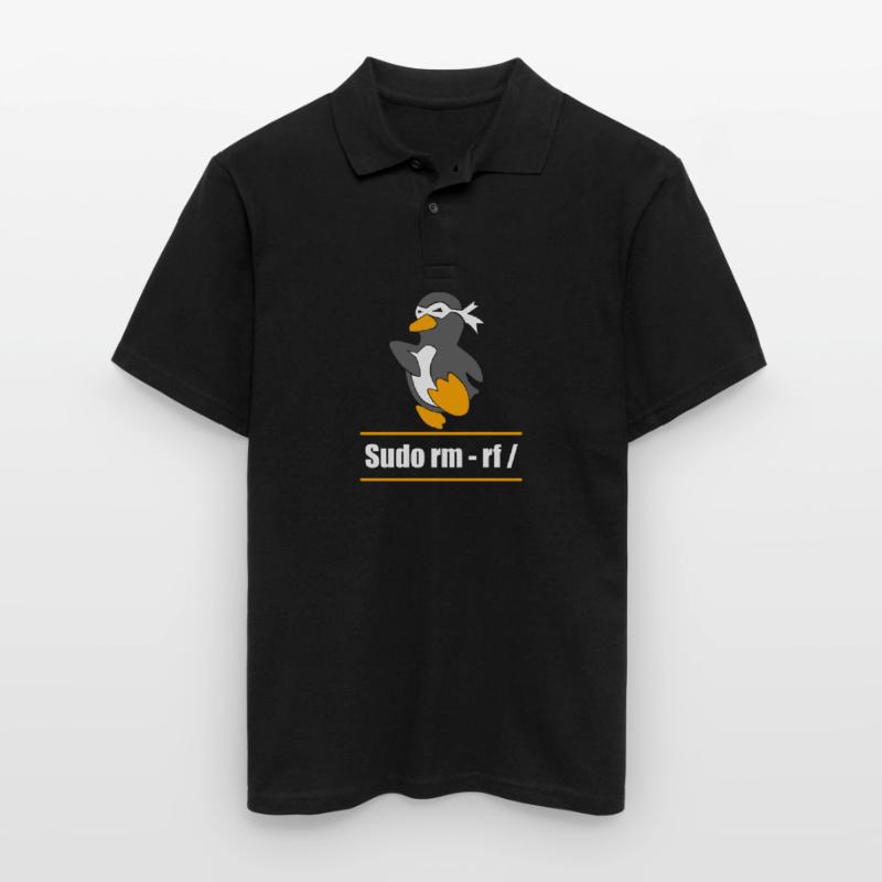 Tux Linux Pinguin Sudo Rm Rf Computerfreak Hacker Männer Poloshirt