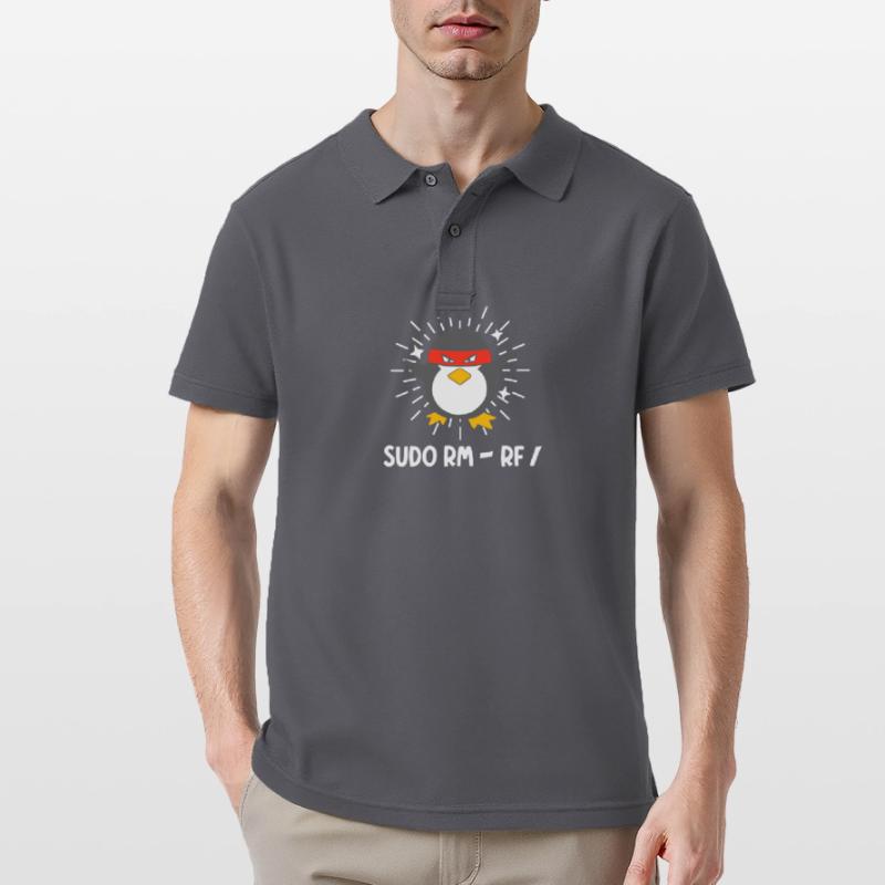 Tux Linux Penguin Sudo Rm Rf Geek Hacker Men's Polo Shirt