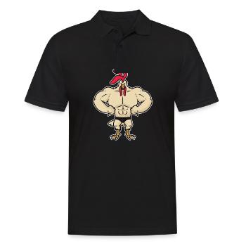 Bodybuilding Hahn definierte Muskeln - Männer Poloshirt - Schwarz - Vorne - Kai (181cm)