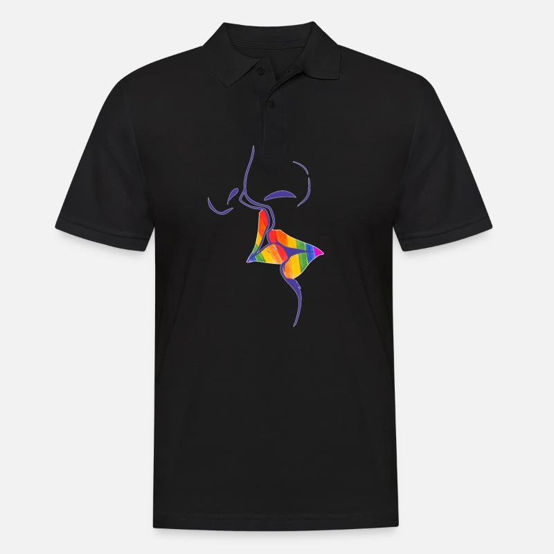 Rainbow Kissing Lips - Männer Poloshirt - Schwarz