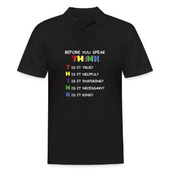 First think, then speak Positive person Geschen - Men's Polo Shirt - black - Front - Kai (181cm)