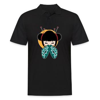 Jolie geisha japonaise avec thé essentiel de bijoux - Polo Homme - noir - Devant - Kai (181cm)