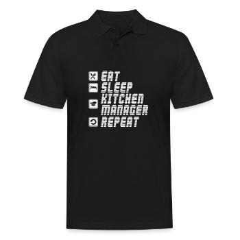 Funny Eat Sleep Kitchen Manager Répéter - Polo Homme - noir - Devant - Kai (181cm)