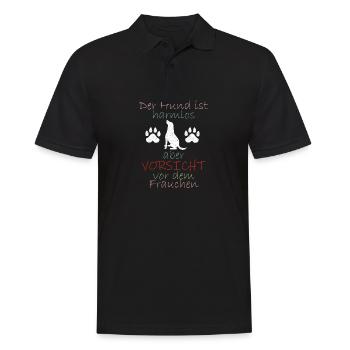 Der Hund ist harmlos, Vorsicht vor dem Frauchen! - Männer Poloshirt - Schwarz - Vorne - Kai (181cm)