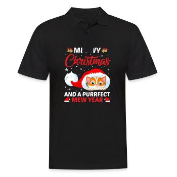 Frohe Weihnachten Katze - Männer Poloshirt - Schwarz - Vorne - Kai (181cm)