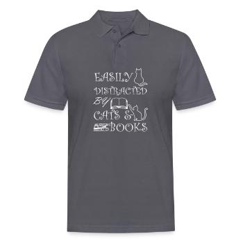 Easily Distracted by Cats and Books Cat Book Lover - Men's Polo Shirt - charcoal grey - Front - Nico (186cm)