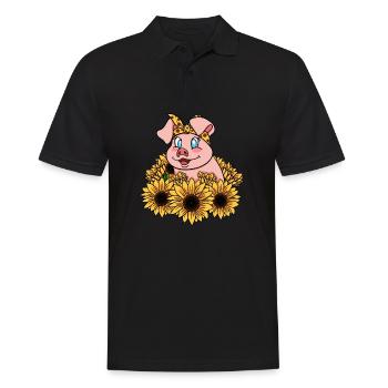 Süßes Schweinchen mit Sonnenblumen - Männer Poloshirt - Schwarz - Vorne - Kai (181cm)