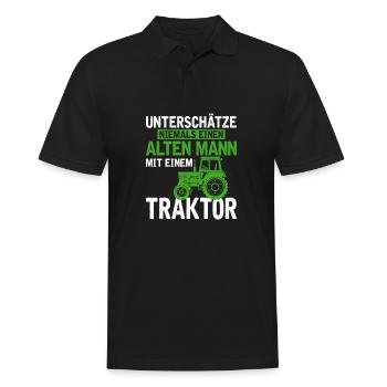 Unterschätze niemals einen alten mit einem Traktor - Männer Poloshirt - Schwarz - Vorne - Kai (181cm)