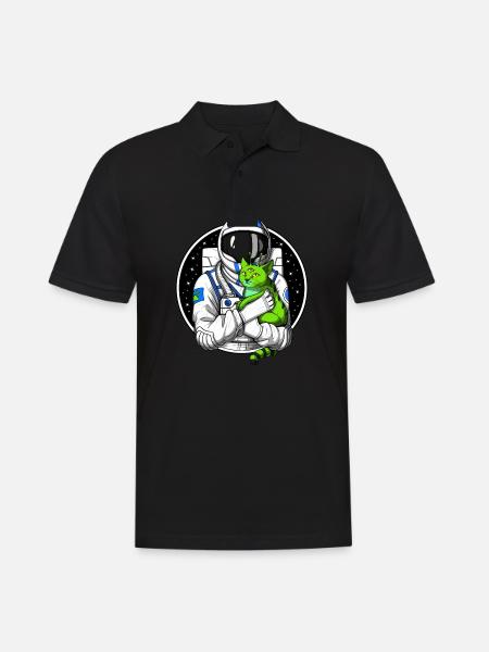 Astronaut Alien Cat - Männer Poloshirt - Schwarz