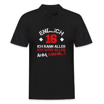 Endlich 16 Ich kann alles, ich weiß alles Ähm MAMA - Männer Poloshirt - Schwarz - Vorne - Kai (181cm)