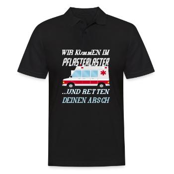 PFLASTERLASTER Sanitäter Krankenwagen - Männer Poloshirt - Schwarz - Vorne - Kai (181cm)