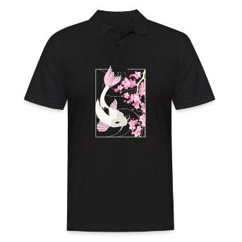 Vintage Cherry Blossom Woodblock Japanese Fish - Polo Homme - noir - Devant - Kai (181cm)