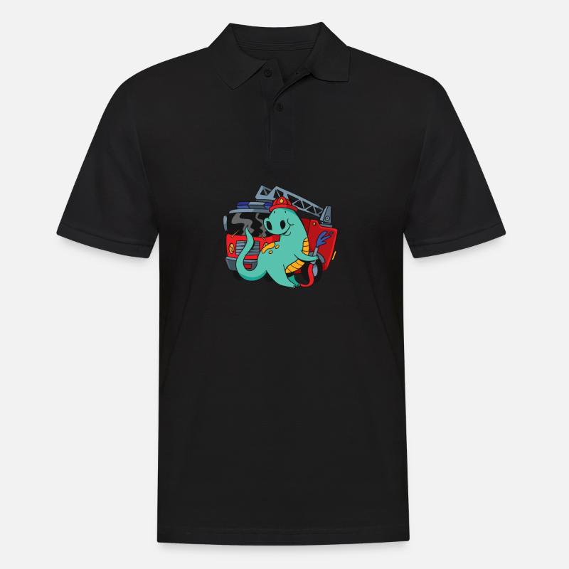 Feuerwehrauto mit Dino Blaulicht - Männer Poloshirt - Schwarz