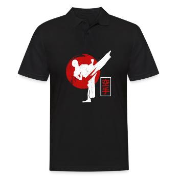 Karate Kämpfer Schwarzgurt Karate Kick - Männer Poloshirt - Schwarz - Vorne - Kai (181cm)