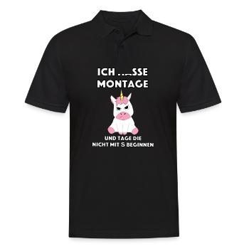 Einhorn Unicorn Ich hasse Montag I hate Mondays - Männer Poloshirt - Schwarz - Vorne - Kai (181cm)