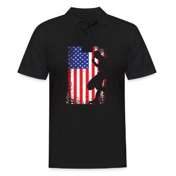 Amerikanischer Cowboy mit Flagge der USA - Männer Poloshirt - Schwarz - Vorne - Kai (181cm)