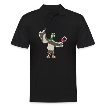 Süße Ente Entchen mit Rotwein lädt zum trinken ein - Männer Poloshirt - Schwarz - Vorne - Kai (181cm)