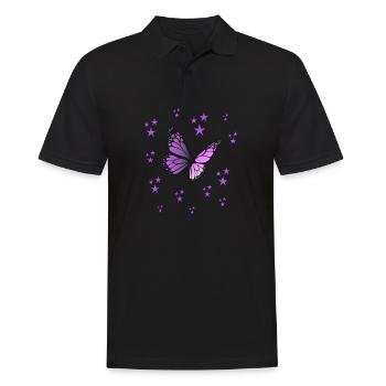 Schmetterling in Lila Flieder Farbe mit Sternen - Männer Poloshirt - Schwarz - Vorne - Kai (181cm)