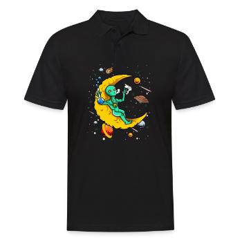 UFO Alien Smoking Weed on Moon Gift - Männer Poloshirt - Schwarz - Vorne - Kai (181cm)