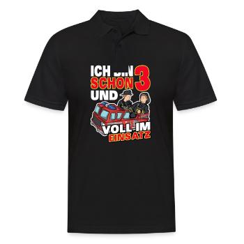 Ich bin schon 3 | 3. Geburtstag Feuerwehr Jungen - Männer Poloshirt - Schwarz - Vorne - Kai (181cm)