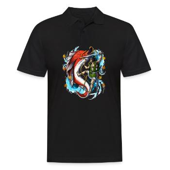Japanischer Samurai Riesenkarpfen - Männer Poloshirt - Schwarz - Vorne - Kai (181cm)