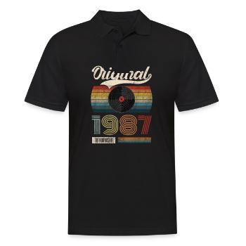 1987 Vintage Cadeau d’Anniversaire Thé Rétro Style - Polo Homme - noir - Devant - Kai (181cm)