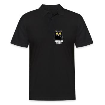 Katze erkenne die Zeichen Mittelfinger - Männer Poloshirt - Schwarz - Vorne - Kai (181cm)