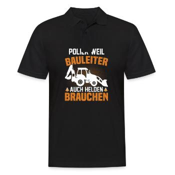 Polier weil Bauleiter auch Helden brauchen - Männer Poloshirt - Schwarz - Vorne - Kai (181cm)