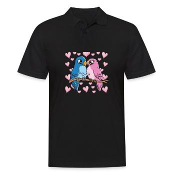 Valentinstag Pärchen Vogel Herzen Vögel - Männer Poloshirt - Schwarz - Vorne - Kai (181cm)