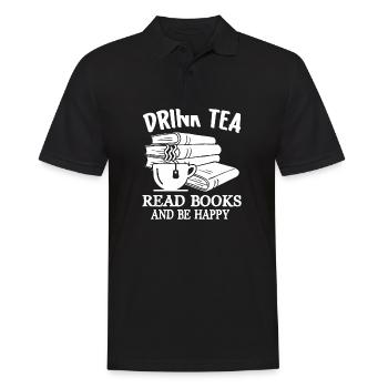 Tee Trinken Bücher Lesen Glücklich Sein - Männer Poloshirt - Schwarz - Vorne - Kai (181cm)