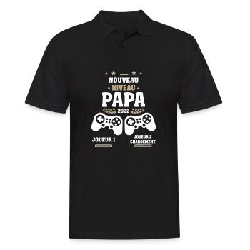 Nouveau Niveau Papa 2022 Gamer Futur Papa Geek Ann - Polo Homme - noir - Devant - Kai (181cm)
